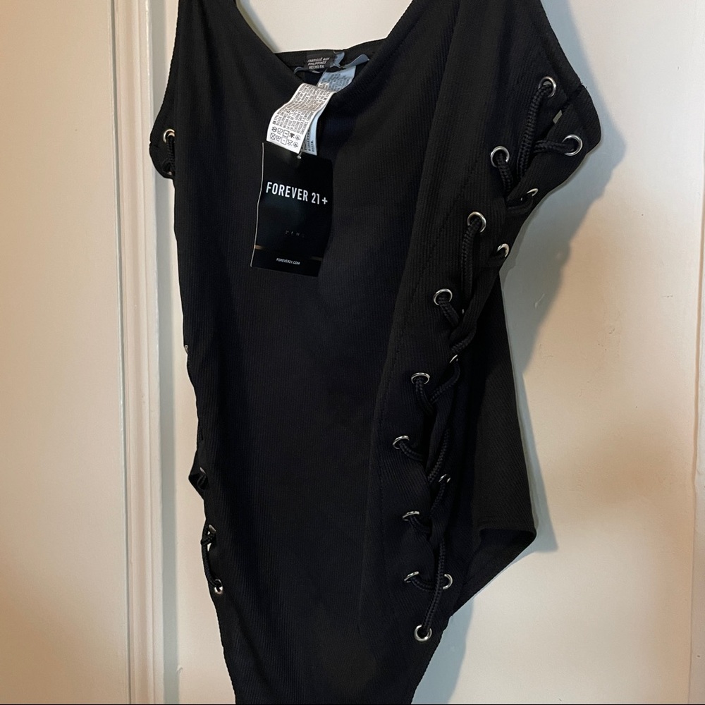 Black Lace Up Bodysuit 0X